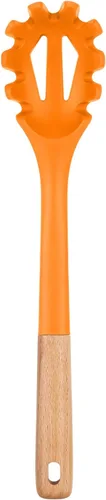 Miniatura 8 de Tenedor de silicona para pasta, servidor de cuchara de fideos resistente al calor, colador de espagueti sin BPA, 12.8 pulgadas (caqui)