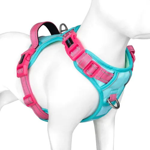 Miniatura 35 de PHOEPET Arnés para perro sin tirones, chaleco para perro reflectante ajustable de colores únicos, con mango de entrenamiento suave, clips de metal