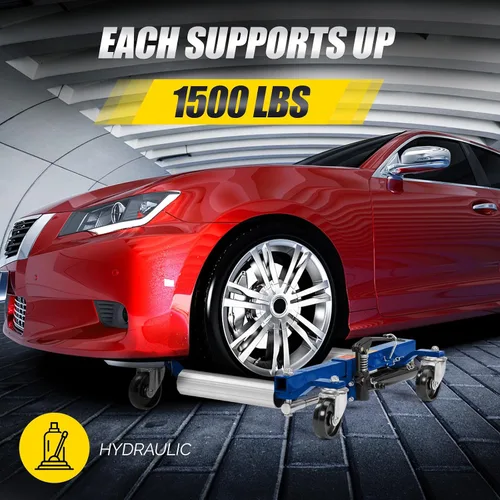 Miniatura 2 de TUFFIOM Juego de 2 gatos para ruedas de automóvil, patines hidráulicos de 1500 libras, gato de posicionamiento de vehículo de 12 pulgadas, rodillos