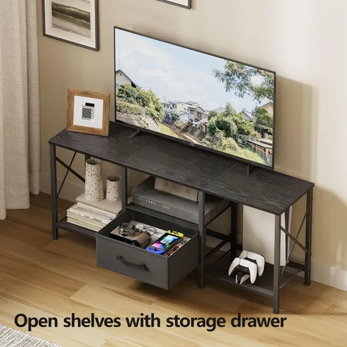 Miniatura 4 de JARHETUN - Soporte de TV con cajón de tela, centro de entretenimiento para TV de 50 55 pulgadas, consola de TV industrial con estantes de Negro
