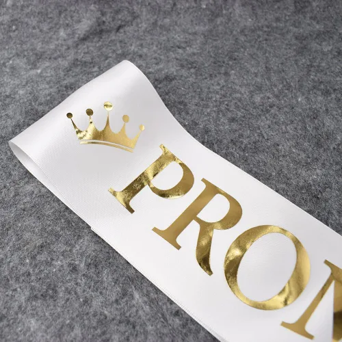 Miniatura 2 de Banda "Prom Court" – Juego de 2 – Accesorios de fiesta escolar, baile escolar, fiesta escolar, blanco con estampado dorado