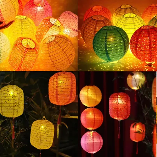 Miniatura 4 de 12 linternas de papel chinas, japonesas, coloridas linternas de papel colgantes con luces LED, 8 pulgadas, ovaladas, decorativas, asiáticas