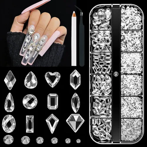 Miniatura 13 de Qiipii 2052 piezas de diamantes de imitación amatista púrpura para uñas, diamantes de imitación de vidrio de color lila claro para uñas, 72 formas