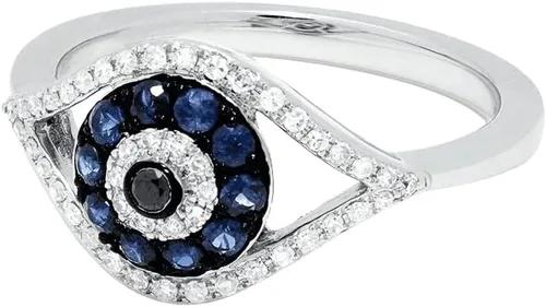 Anillo de plata de ley 925 transparente y azul con circonita cúbica para mujer, anillo de zafiro con circonita cúbica, anillo femenino con un ojo,