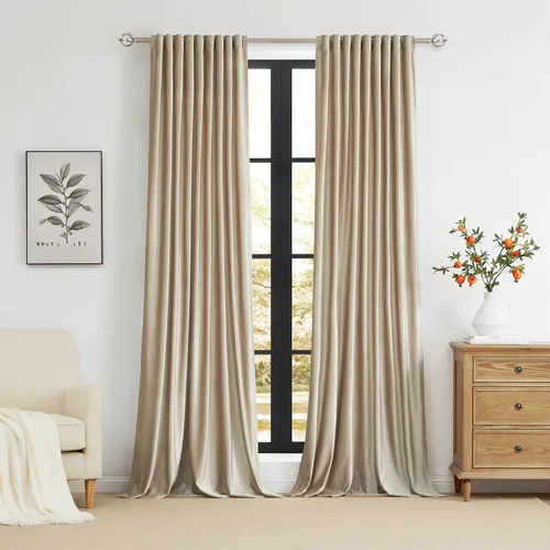 Miniatura 5 de PRIMROSE Cortinas de terciopelo champán de 63 pulgadas de largo para sala de estar, juego de 2 paneles opacos, bolsillo para barra, pestaña trasera