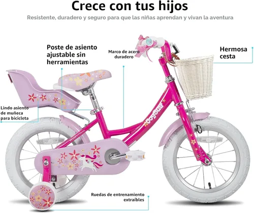 Miniatura 2 de JOYSTAR Unicorn Kids Bike for Girls Ages 2-9 Years Old, 12 14 16 18 Inch Kids Bike with Training Wheels, Doll Seat, Streamers and Basket, Toddler