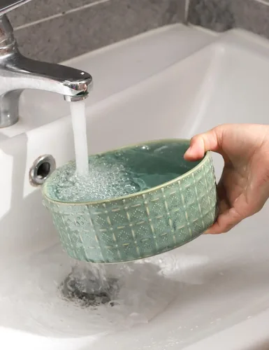 Miniatura 5 de Tazón de cerámica para perros, tazón de comida y agua para mascotas de 6.5 pulgadas, plato para perros medianos y pequeños, cachorro, verde