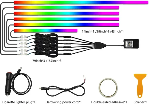 Miniatura 5 de Dreamcolor - Tira de luces LED 6 en 1 para automóvil con control de aplicación y 213 modos de color, kits de iluminación ambiental de neón