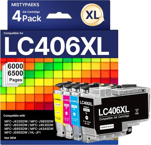 LC406XL Ink Cartridges High Yield Compatible for Brother LC406XL LC406 XL LC406 use with MFC-J4335DW MFC-J4535DW MFC-J5855DW MFC-J6555DW MFC-J6955DW