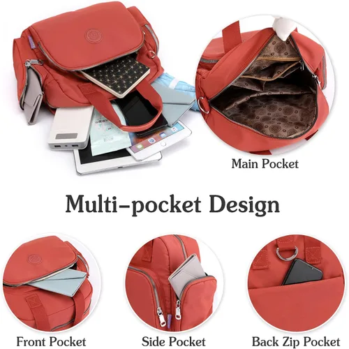 Miniatura 6 de PORRASSO Mochila para mujer, bolso de hombro multifuncional con puerto de carga USB, bolso cruzado de nailon para trabajo, viajes, citas, negro