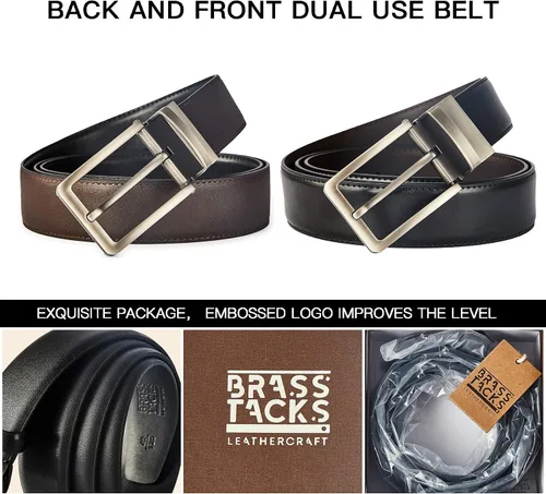 Miniatura 7 de BRASS TACKS LEATHERCRAFT Men's Vintage Business Handmade Reversible Genuine Leather Dress Belt Gift Box