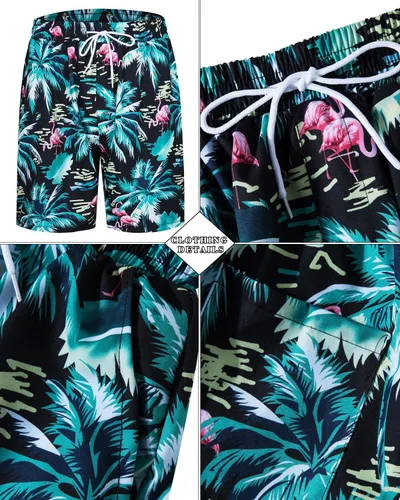 Miniatura 99 de TUNEVUSE Conjunto de camisas y pantalones cortos hawaianos para hombre, 2 piezas, trajes de playa con estampado de flores, traje tropical de verano