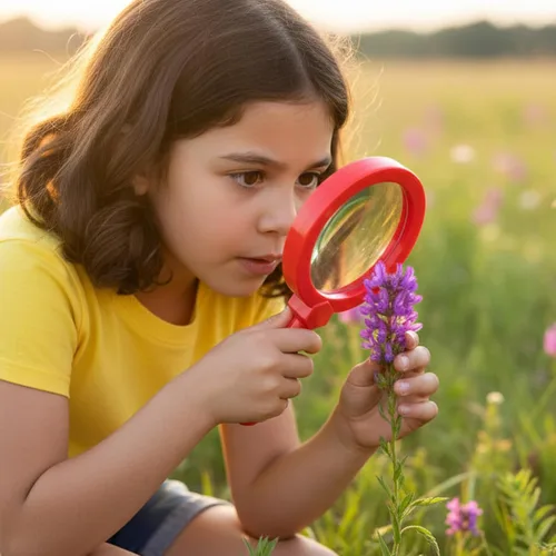 Miniatura 6 de Lupa para niños con soporte, lupa de mano 5X, lupa portátil, lupa de aumento para niños para juegos de exploración, lectura, observación al aire Rojo