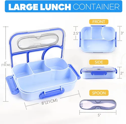 Miniatura 2 de EASYFUN Lonchera Bento para adultos, Caja de Almuerzo, lonchera con 4 compartimentos, a prueba de caídas, apta para lavavajillas y fabricada