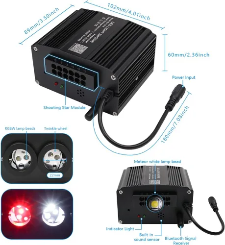 Miniatura 6 de AKEPO Luces de fibra óptica 2 en 1 centelleo+meteoro de 18 W, puertos de doble color con 1300 piezas+240 piezas de fibras meteor en 0.03 pulgadas