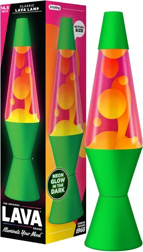 Lava The Original Lamp - 14.5 pulgadas verde neón - Lámpara clásica de movimiento líquido - Líquido naranja y rosa - Artículo #2096 (exclusivo de