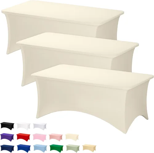 Miniatura 56 de Fixwal Paquete de 3 Manteles Negros para Mesas Rectangulares de 6 Pies, Manteles Rectangulares Elásticos de Spandex Ajustables de 6 Pies