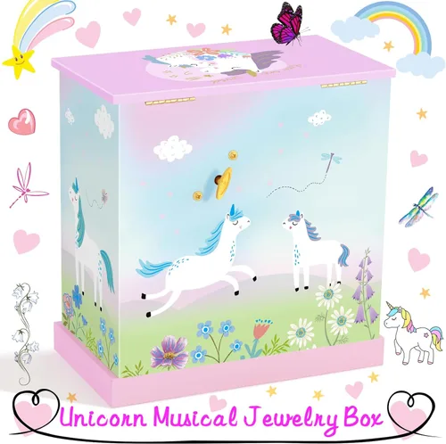 Miniatura 12 de RR ROUND RICH DESIGN - Joyero musical para niñas con cajón y juego de joyas con tema de bailarina, melodía de “El lago de los cisnes”, color rosado