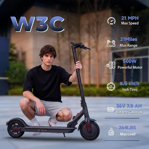 Miniatura 2 de Patinetes eléctricos – Scooter eléctrico para adultos, motor de 500 W, velocidad máxima de 18 MPH, neumáticos de 8.5 pulgadas, 21 millas, scooter