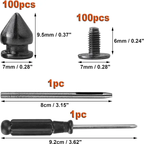 Miniatura 2 de YORANYO 100 juegos de clavos y tachuelas de 0.374 in para ropa, remaches de metal para cuero, punk, remaches, tachuelas y picos para ropa, zapatos
