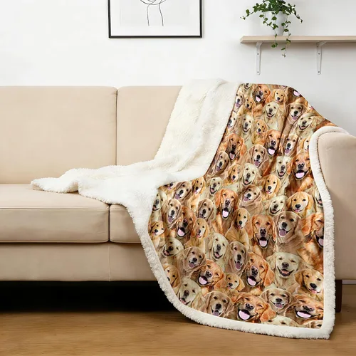 Miniatura 33 de BlessLiving Golden Retriever - Manta con patrones densos de perros, manta de forro polar Sherpa para sofá cama, manta suave y acogedora
