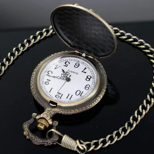 Miniatura 5 de Tiong Reloj de bolsillo con diseño clásico de números arábigos de cuarzo con cadena, regalos de cumpleaños