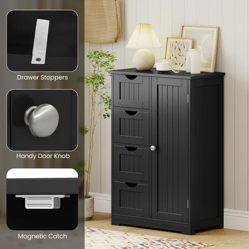 Miniatura 7 de Giantex Gabinete de Almacenamiento de Baño con Cajones - Organizador de Almacenamiento de 4 Cajones con Armario, Estante Ajustable, Dispositivo
