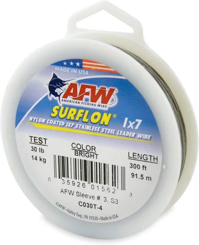 Miniatura 64 de Alambre de pesca americano Surflon recubierto de nailon 1x7 de acero inoxidable, línea líder de pesca para agua salada, prueba de 10 libras - prueba