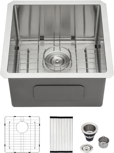 Miniatura 11 de Logmey Fregadero de cocina de montaje inferior de 33 pulgadas 33x19 Fregaderos de acero inoxidable SUS304 calibre 16 hechos a mano de un solo