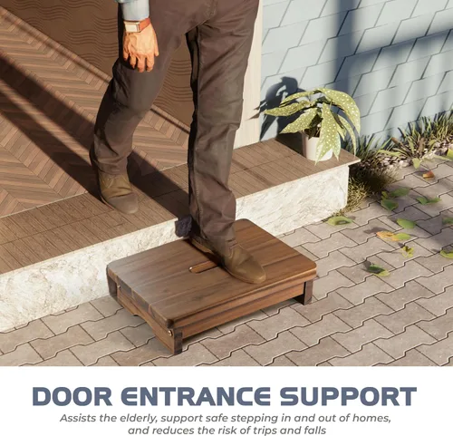 Miniatura 4 de FANATU Taburete de Madera de Un Escalón, Taburete de Un Escalón para Adultos, Taburete de Madera para Cabecera con Capacidad de 550 libras, Diseño
