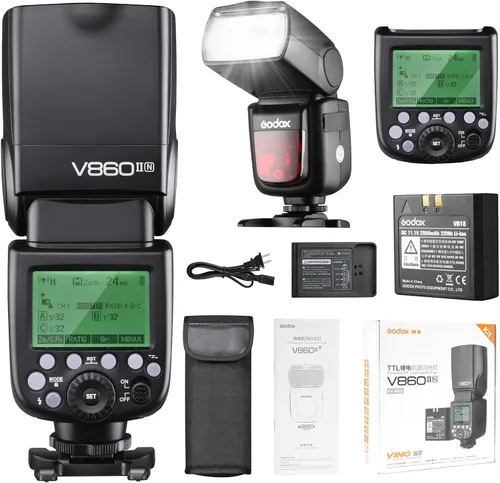Godox V860II-N V860IIN TTL Flash para Nikon, GN60, HSS 1/8000s, 2.4G Speedlite inalámbrico, batería de iones de litio (650 disparos), flash externo