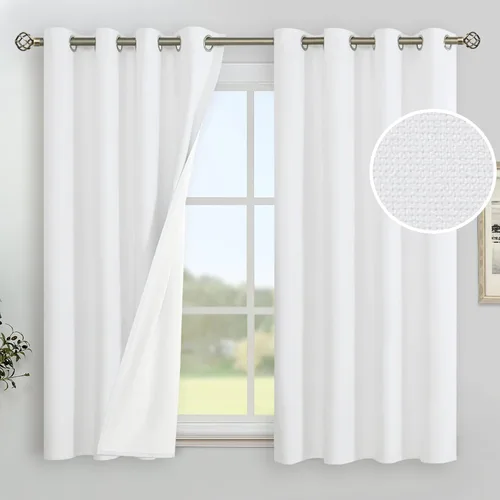 Miniatura 59 de YoungsTex - Cortinas de lino beige 100% opacas para dormitorio de 63 pulgadas de largo, cortinas cortas con aislamiento térmico y ojales