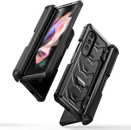 Miniatura 8 de Funda resistente para Samsung-Galaxy-Z-Fold-3 con soporte integrado [soporte para bolígrafo S] [protector de pantalla] [protección de bisagra], Negro