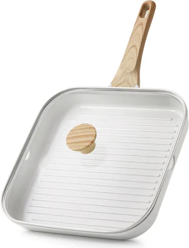 Miniatura 18 de SENSARTE Sartén Parrilla Antiadherente para Estufas, Plancha Versátil con Boquillas de Vertido, Superficie de Cocción Cuadrada Grande, Sartén Gris