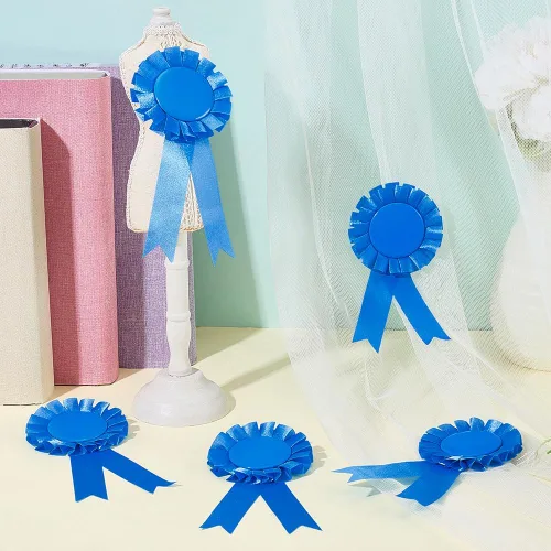 Miniatura 4 de CRASPIRE 20Pcs Blank Award Ribbons First Place Prize Dodger Blue 6.1 x 2.9In Flat Round Winner Victory Recognition Polyester Rosette Badge Brooches