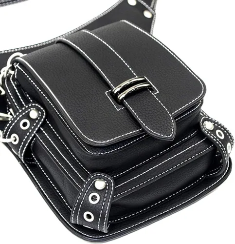Miniatura 7 de Riñonera gótica, punk, táctica, para exteriores, bicicleta, motocicleta, ciclismo, senderismo, riñonera para cadera/muslo, bolsa de hombro negra