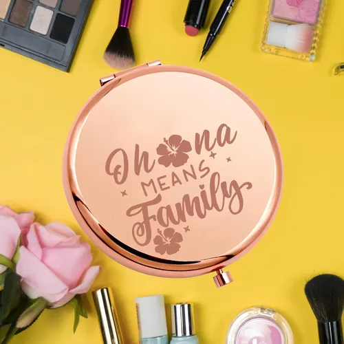 Miniatura 6 de KEYCHIN Divertido espejo de bolsillo de película de dibujos animados, regalos inspirados en viajes hawaianos, espejo compacto Ohana Means Family