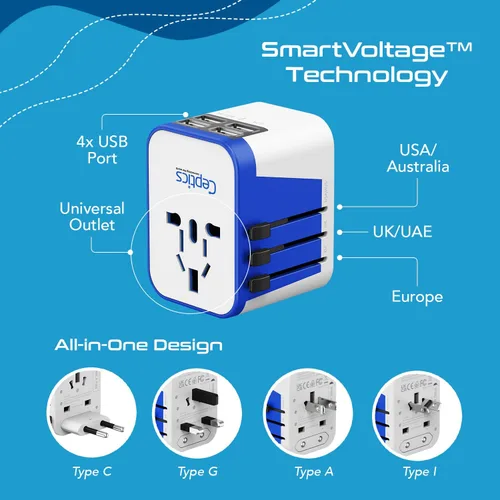 Miniatura 5 de Adaptador de conexión universal a tierra Ceptics All in One Adapter/ W USB Blanco