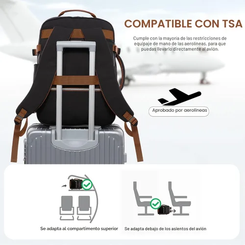 Miniatura 4 de LOVEVOOK Mochila de viaje para llevar a bordo, Mochilas de viaje 1 negro-marrón