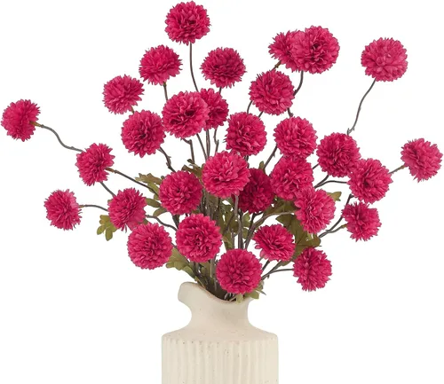 Miniatura 25 de DuHouse 6 piezas de flores artificiales de seda falsa pompón, mini rosa falsa pequeña con tallos para ramos de bodas, centros de mesa, jarrones, Café