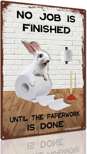Miniatura 8 de Cartel de hojalata de baño con texto en inglés "No Job is Finish" de metal vintage con texto en inglés "No Job is Finish" ("No Job is Finish")