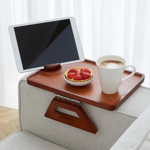 Miniatura 11 de Shamrock Home Mesa Bandeja de Bambú para Brazo de Sofá, Mesa Bandeja con Clip para Sofás. Bandeja de Brazo de Sofá para Cenas de TV, Controles