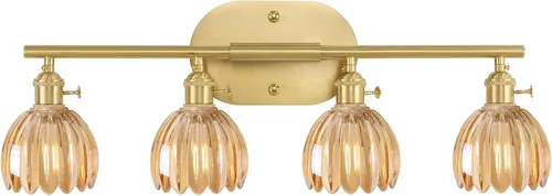 Miniatura 18 de Shenmoyl Accesorios de Iluminación para Baño, Lámpara de Pared de Latón de 3 Luces para Tocador Sobre Espejo con Pantalla de Cristal Tulipán Base