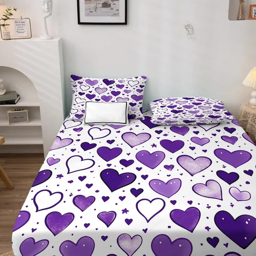Miniatura 3 de Juego de sábanas de tamaño individual con diseño de corazón, sábanas de microfibra suave y bolsillo profundo, sábanas y fundas de almohada