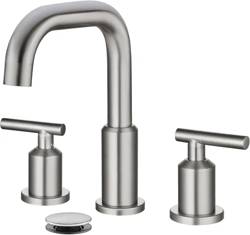 Miniatura 12 de gotonovo Grifo de lavabo de baño de 8 pulgadas, 3 agujeros, 2 asas, lavabo con drenaje desplegable con válvulas mezcladoras frías y calientes