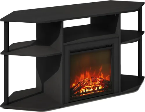 Miniatura 14 de Furinno Jensen - Soporte para TV con chimenea y centro de entretenimiento con almacenamiento abierto para TV de hasta 55 pulgadas, color gris roble