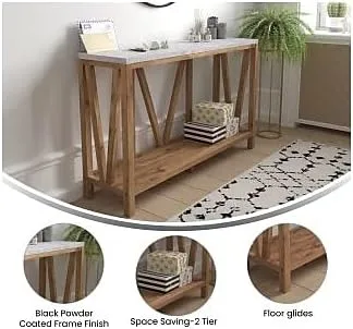 Miniatura 4 de Flash Furniture Charlotte Farmhouse - Mesa consola de 2 niveles, marco de madera de ingeniería con acabado de roble cálido, mesa con acabado