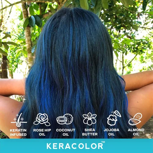 Miniatura 2 de KERACOLOR Kit de 3 en 1 (Limpieza + Acondicionador + Color) Tinte semipermanente azul para el cabello y acabado en aerosol para el cabello, 10 onzas