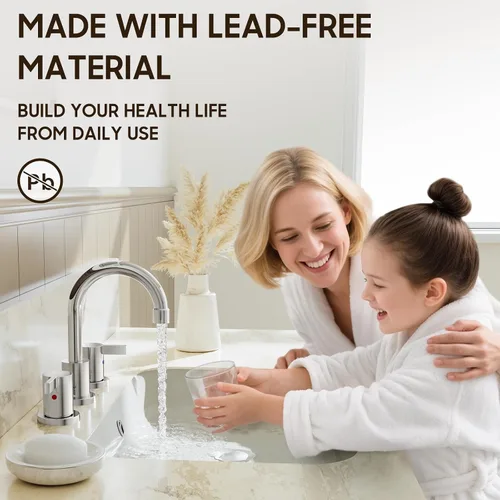 Miniatura 2 de Phiestina Grifo de baño cromado extendido de 8 pulgadas con 3 orificios, grifo de tocador de baño de 2 manijas con desagüe emergente de metal