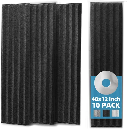 Art3d Paquete de 10 paneles acústicos despegables y adhesivos con cinta acrílica - 12 x 48 pulgadas, paneles de pared de poliéster autoadhesivos que